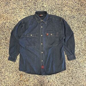 Vintage Paco Sport Denim Jean Shirt Mens XL Collared Metal Button Long Sleeve